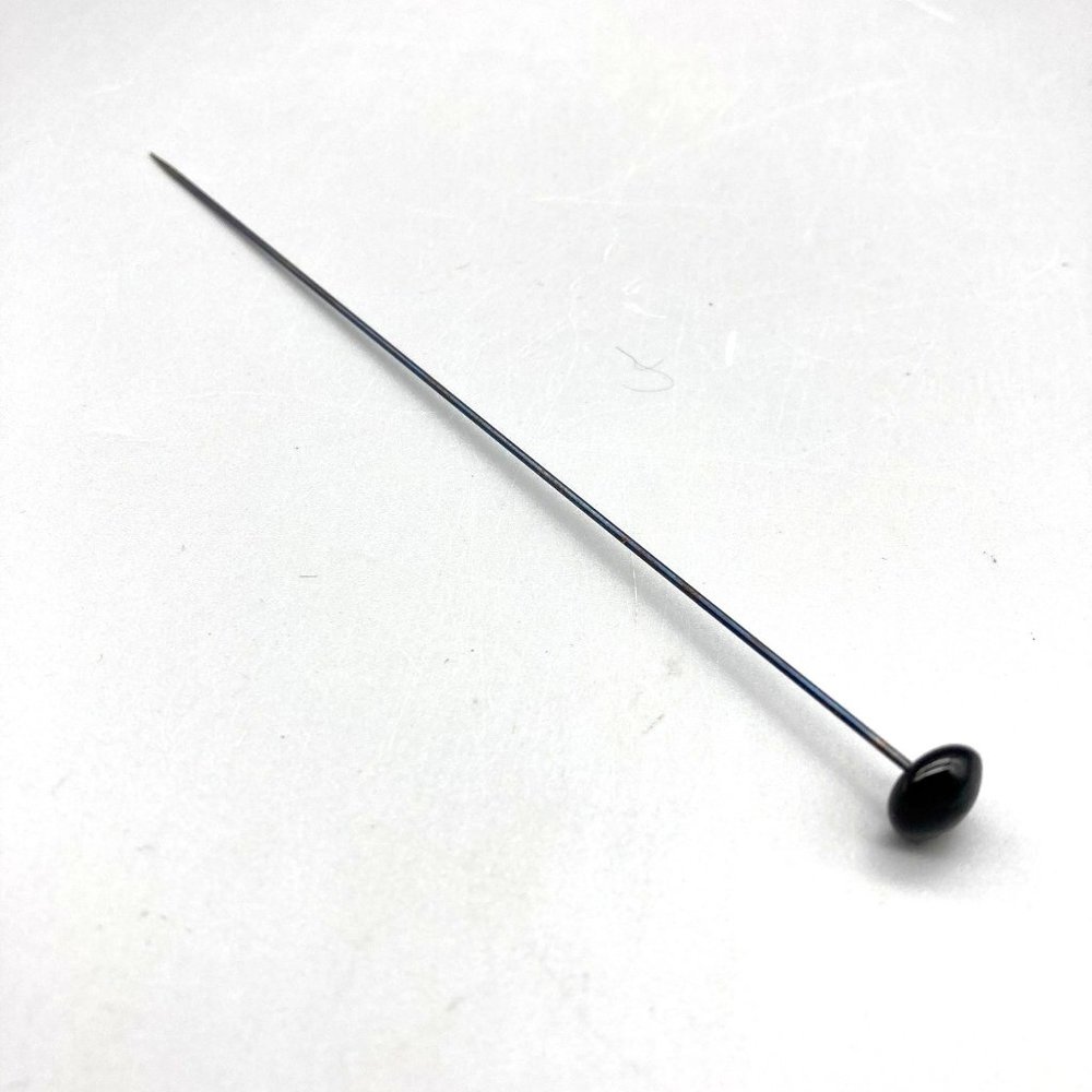 Antique Hat Pin with Black Glass Head, 6in Victorian Mourning Fashion, French